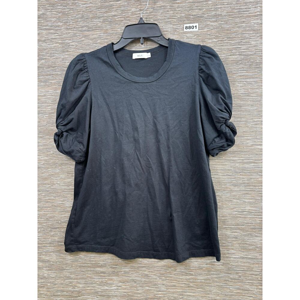 A.L.C. Shirt Womens Large Black Puff Sleeve Organic Cotton T-Shirt Top Jersey